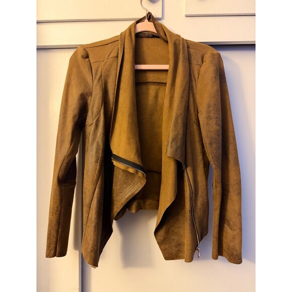 zara woman suede tan leather moto jacket super soft sz medium - Picture 1 of 5